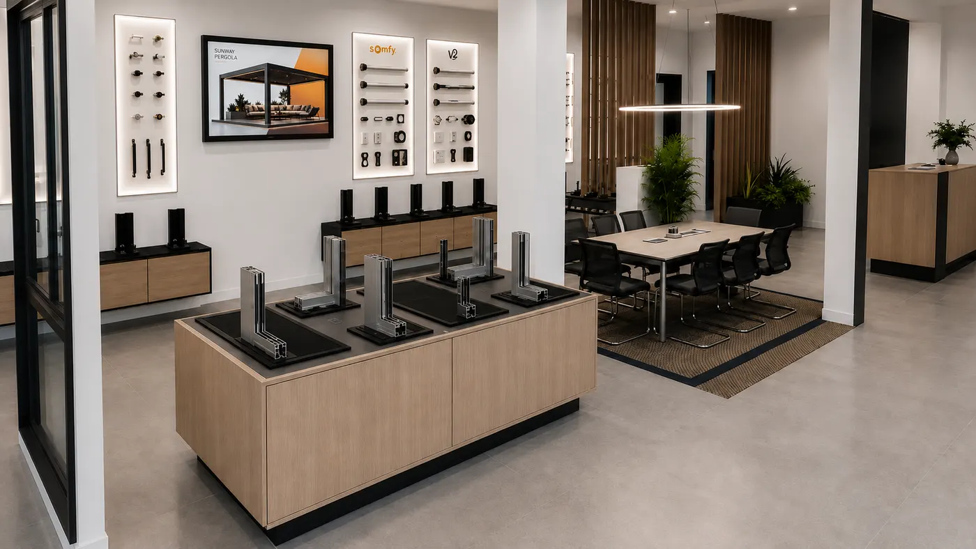Oscar Aluminium showroom in Témara: profiles, systems and finishes on display